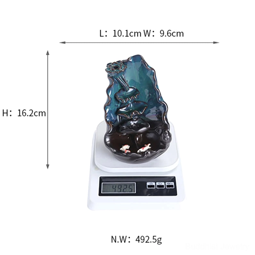 Blue lotus ceramic backflow incense burner full product display showing complete handcrafted design and spiritual meditation aesthetic