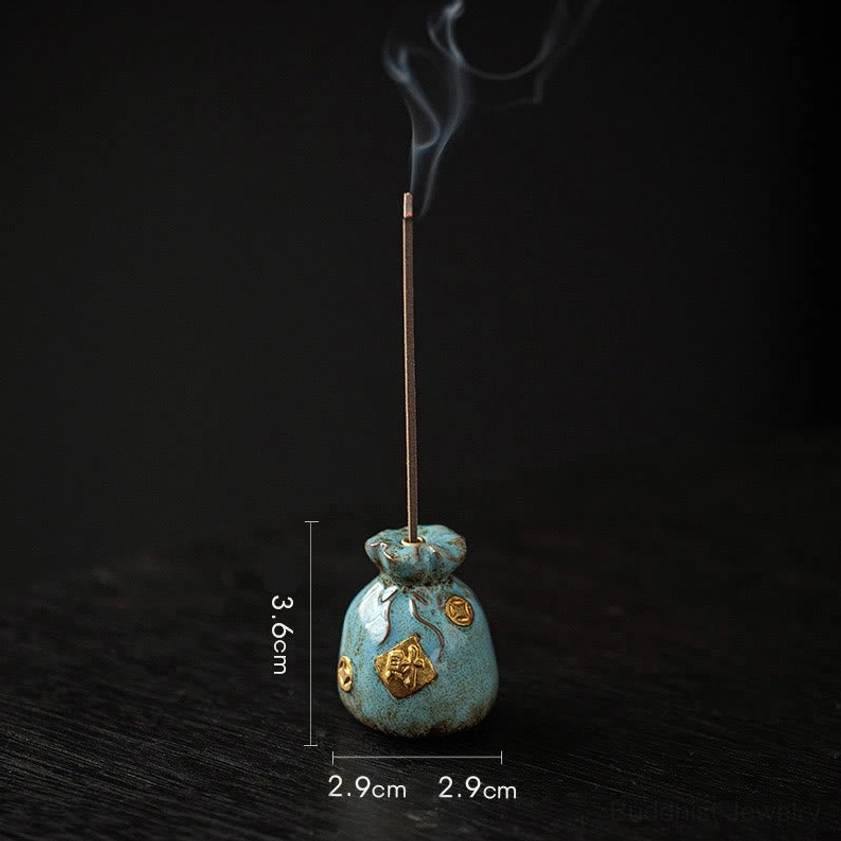 Blue lucky bag ceramic incense burner small size for peaceful energy and tranquility in bedroom or office