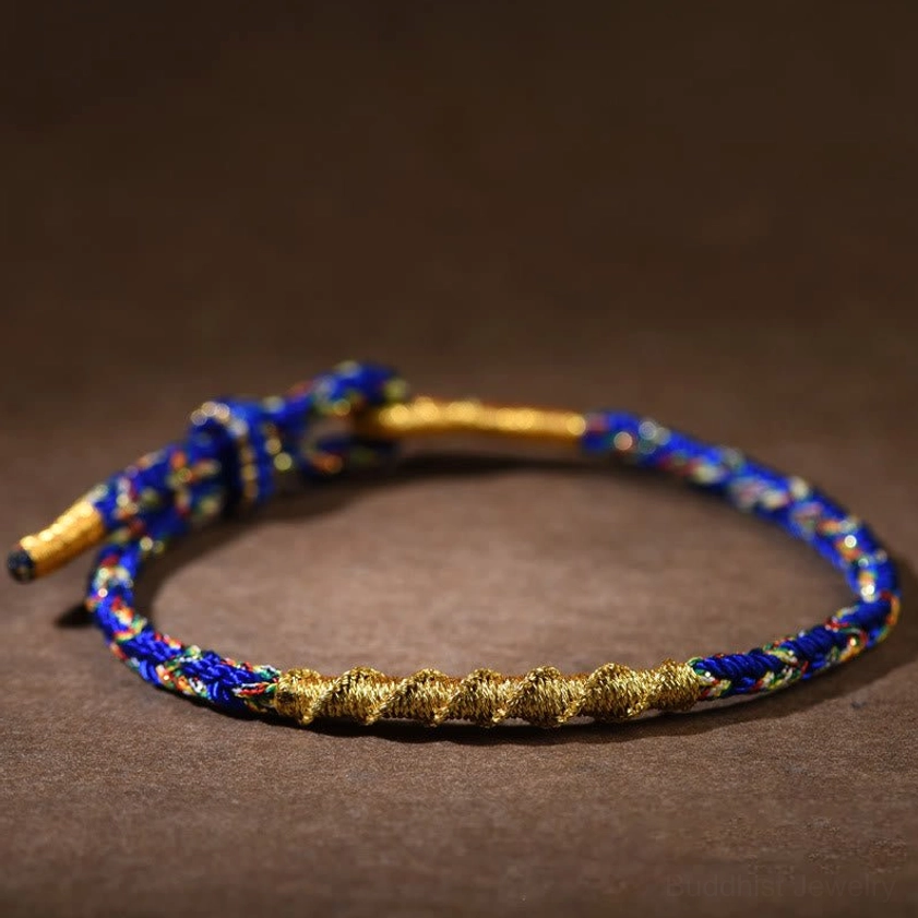 Blue Buddhist Zodiac Natal Buddha Braided Rope Bracelet for Rat Sign - Thousand-armed Avalokitesvara Protection and Healing