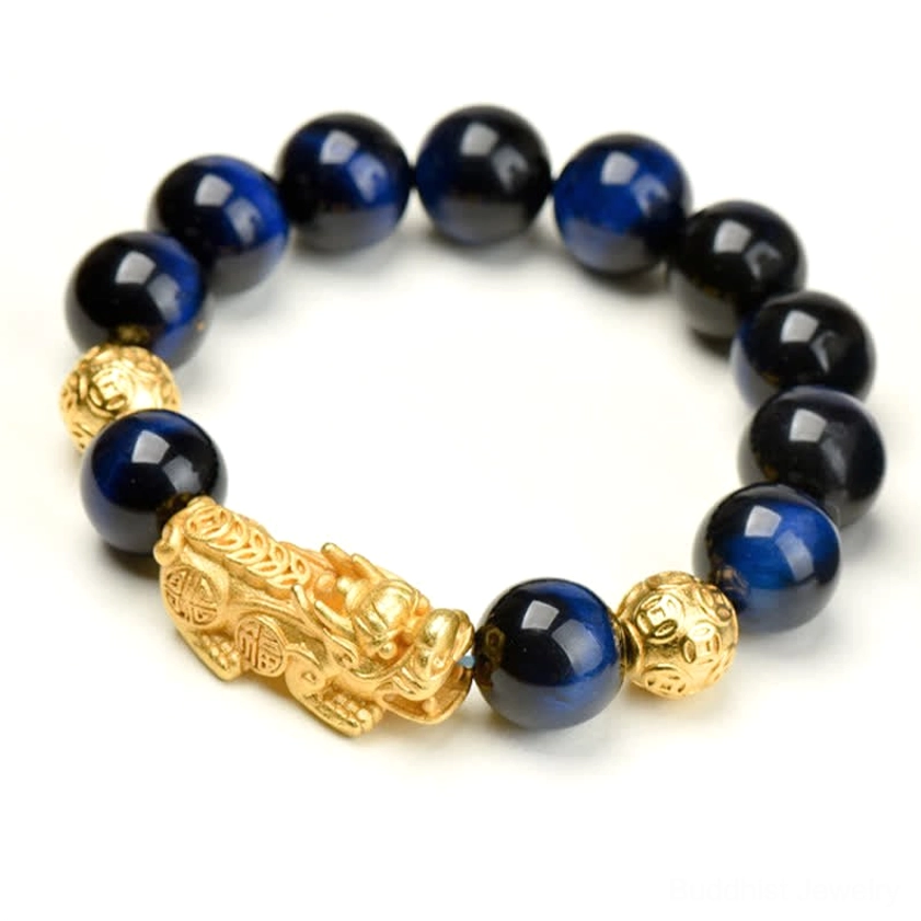 Blue tiger eye copper coins Pixiu bracelet, wealth prosperity design