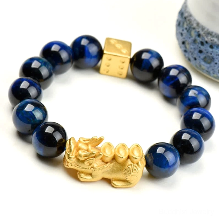 Blue tiger eye Yuanbao Pixiu bracelet, traditional wealth symbol design