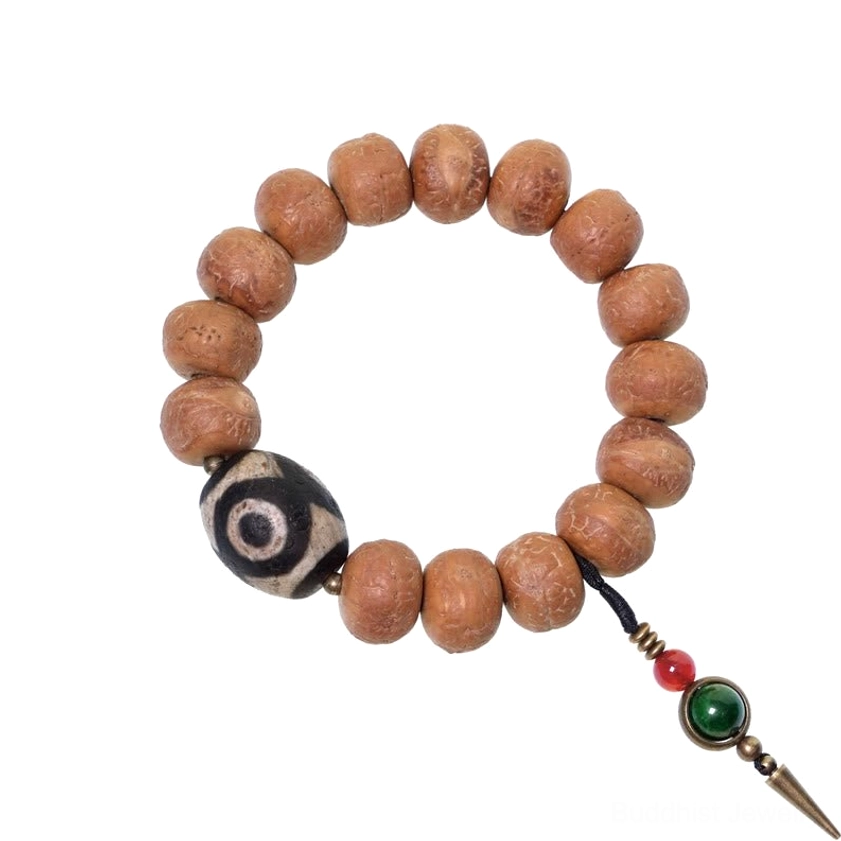 Bodhi seed and dzi bead Buddhist prayer mala bracelet for meditation and spiritual practice