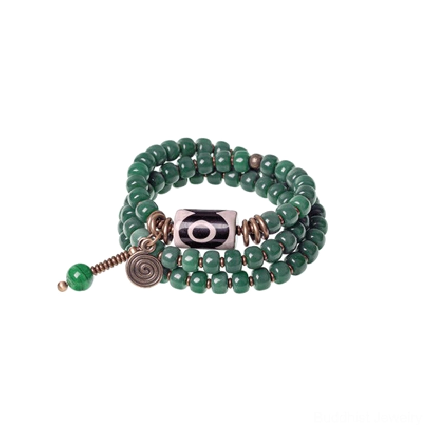 Bodhi seed dzi bead triple wrap bracelet for meditation, yoga, and spiritual practice with protection amulet