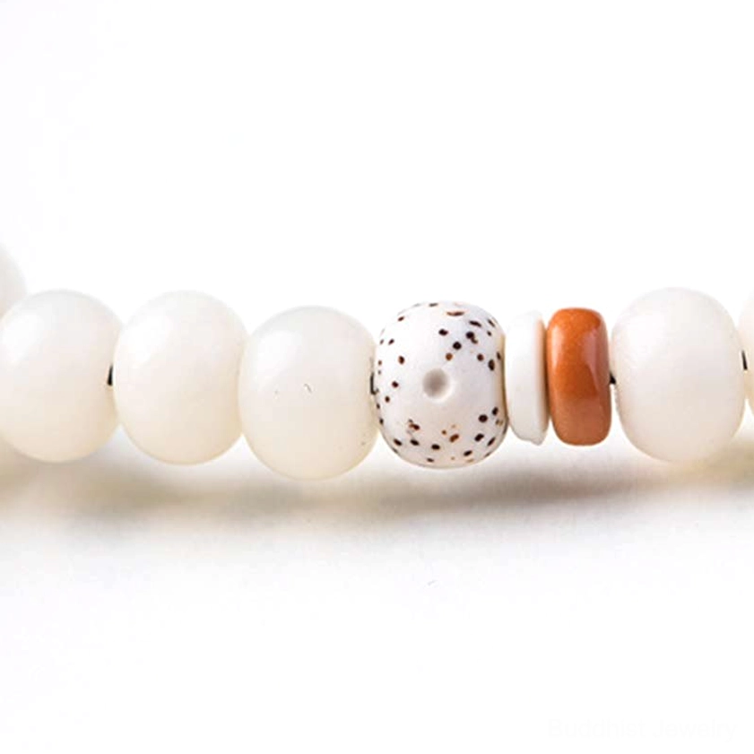 Handmade bodhi lotus blessing bracelet showing double-loop adjustable fit design