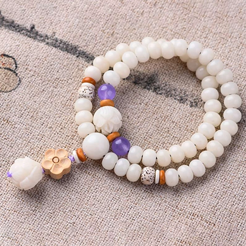 Amethyst bodhi lotus blessing bracelet with purple stone accents for spiritual awakening