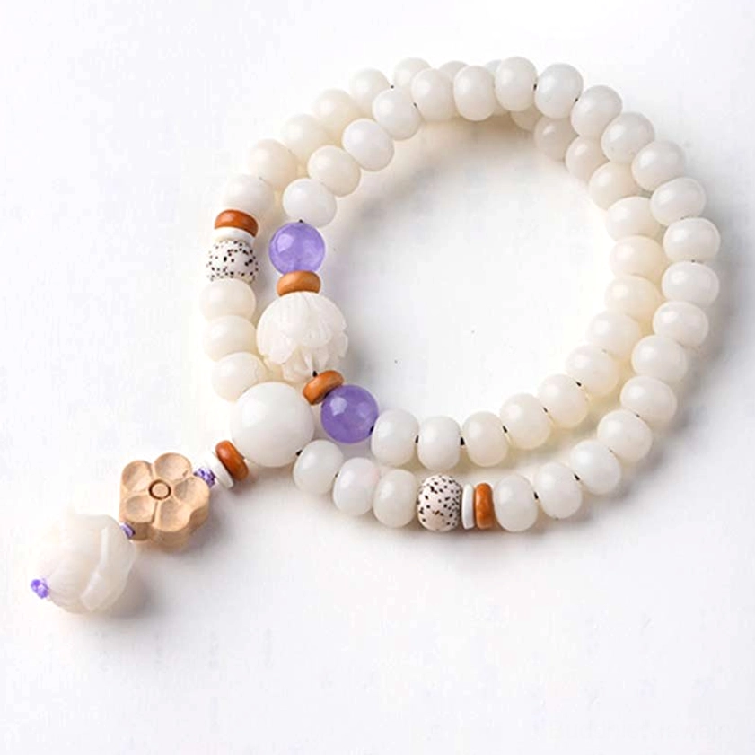 Bodhi seed lotus bracelet showing bead size and structure for meditation practice