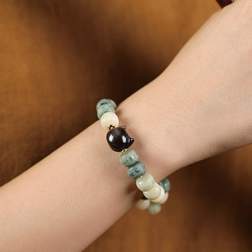 Bodhi seed meditation bracelet with Om Mani Padme Hum for spiritual practice and inner peace
