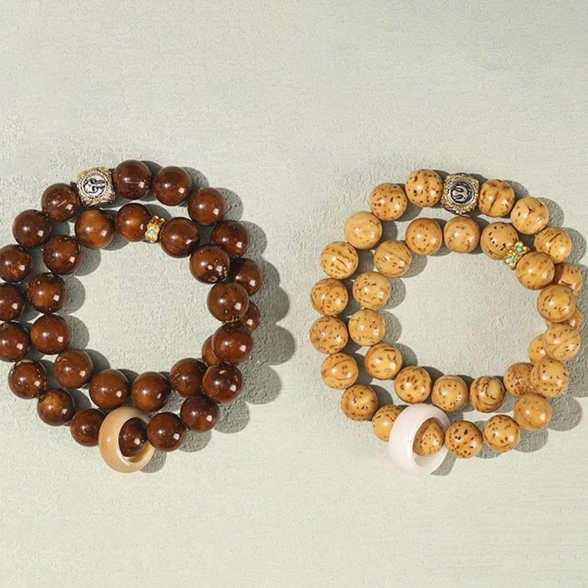 Bodhi seed prayer bracelet with turquoise and copper accents for enlightenment and spiritual growth