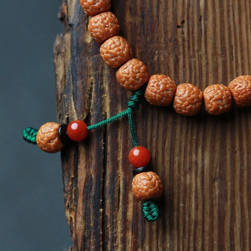 Authentic Bodhi seed Rudraksha meditation bracelet showing craftsmanship and material quality