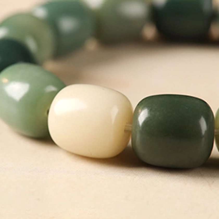Bodhi seed bracelet beads detail showing natural matte texture of enlightened seeds