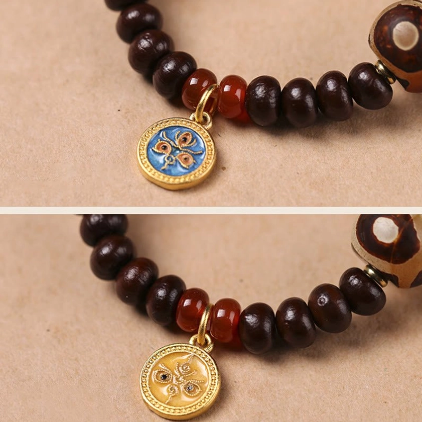 Purple bodhi seed Buddhist bracelet collection showing multiple prosperity variations and dzi bead styles