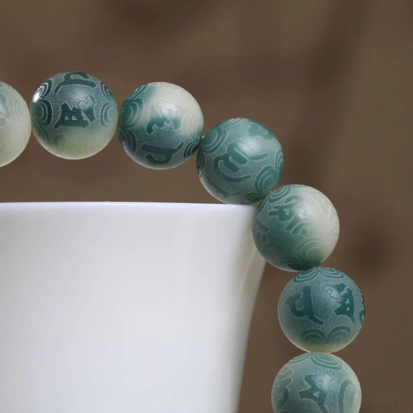 Authentic handmade Bodhi seed Om Mani Padme Hum engraved bracelet with natural materials