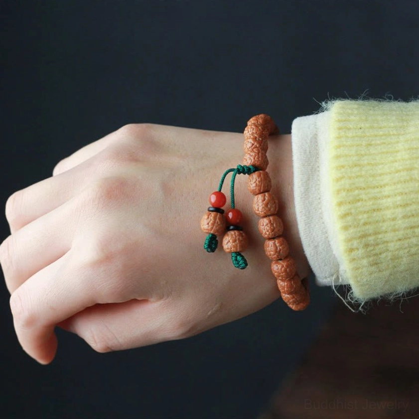 Wearable Bodhi seed meditation bracelet fitted on wrist demonstrating daily wear comfort