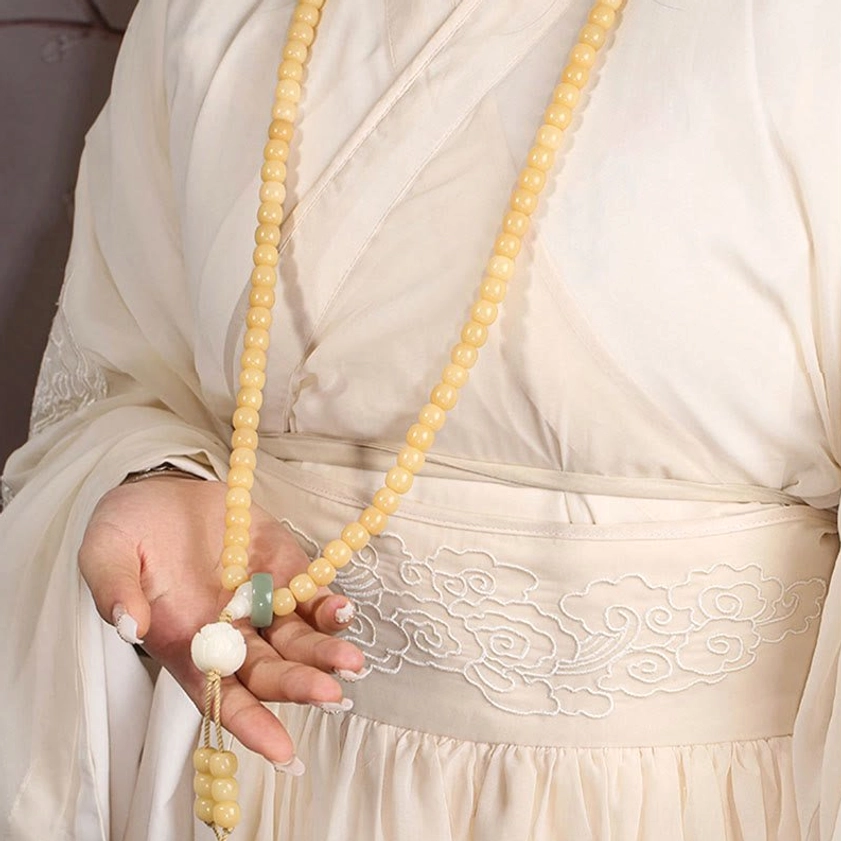 Bodhi Seed Lotus Bracelet meditation practice wearing showing natural bead colors and texture
