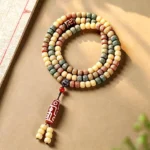 Bodhi seed 108-bead mala prayer beads with dzi pendant - top view
