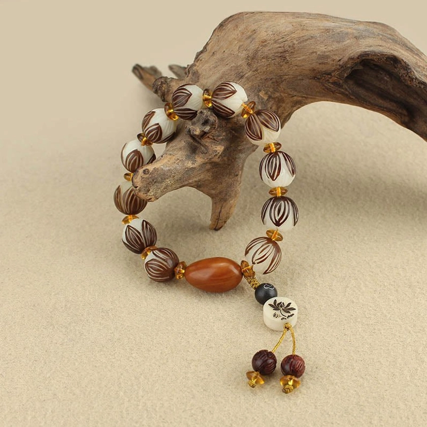 Bodhi seed mala bracelet with traditional spiritual beads showing authentic handmade craftsmanship and natural materials