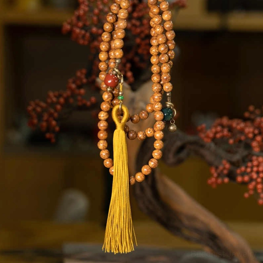 Bodhi seed 108 mala beads bracelet with natural bead finish and spiritual jewelry craftsmanship