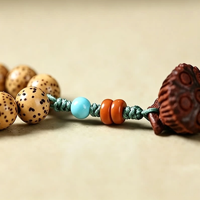 Star Moon Bodhi Seed Buddhist prayer mala beads with wooden lotus charm representing enlightenment