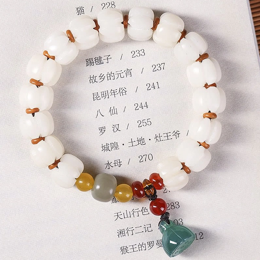 Bodhi seed bracelet with multicolor beads showing craftsmanship and natural material quality