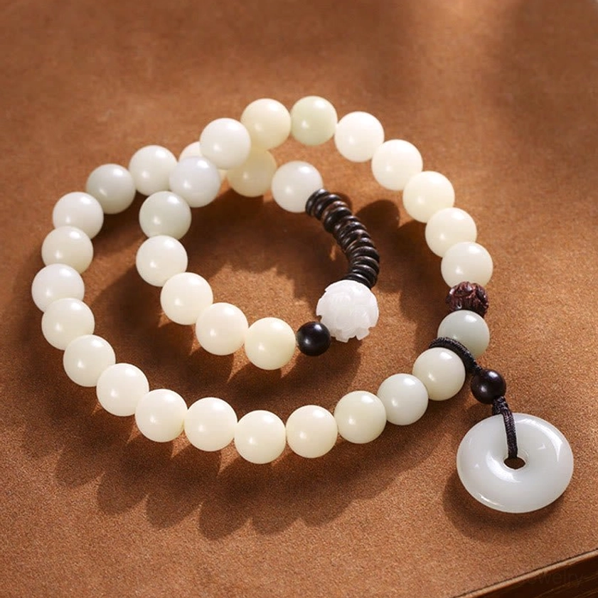 Pure bodhi seed beaded bracelet with peace buckle charm, spiritual jewelry for enlightenment and inner peace practice