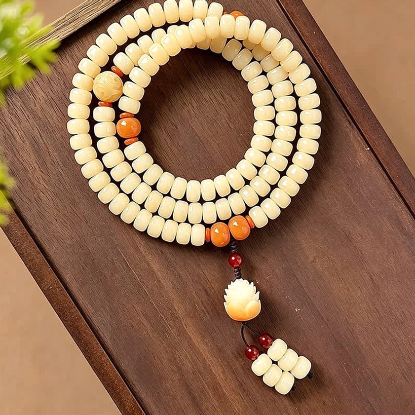 Tablet bead style bodhi seed mala bracelet in natural finish, alternative bead shape for Buddhist practice