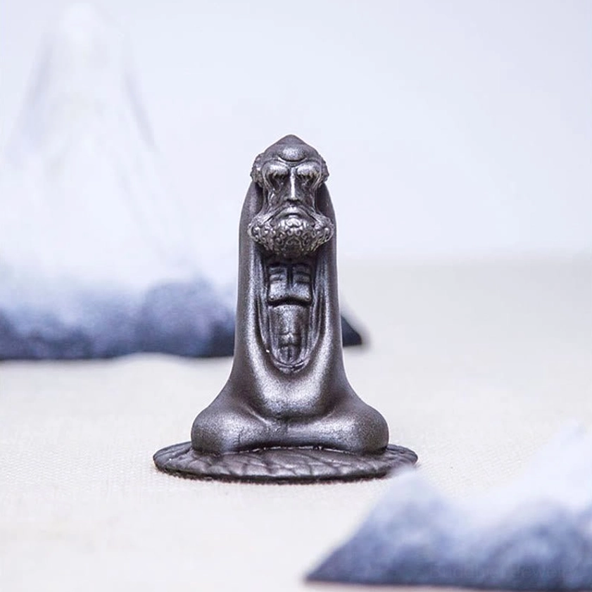 Bodhidharma decorative home statue alternative view showing minimalist round base design