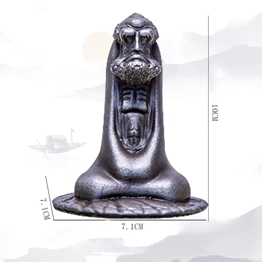 Bodhidharma iron powder statue showing both rust and polished version finish comparison