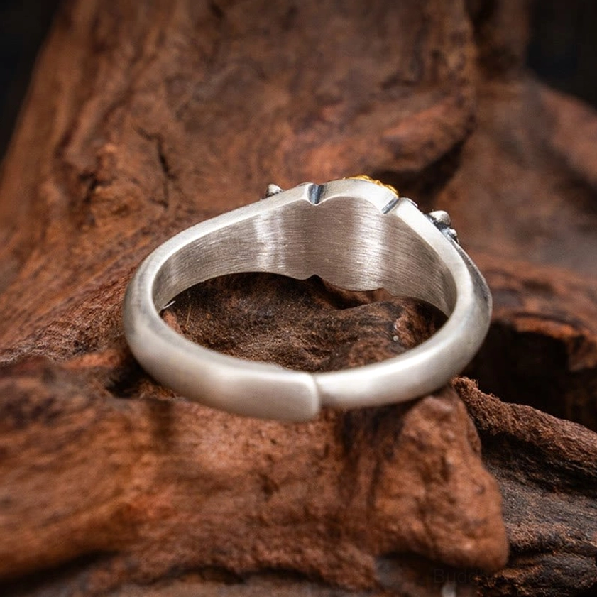 Back side of Tara sterling silver ring showing open adjustable band for flexible sizing and customization