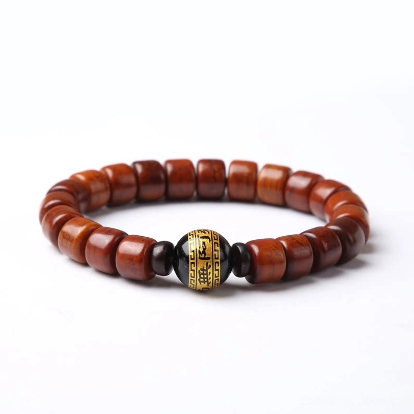 Bone bead bracelet with black onyx carved Namo Amitabha Buddhist blessing bracelet