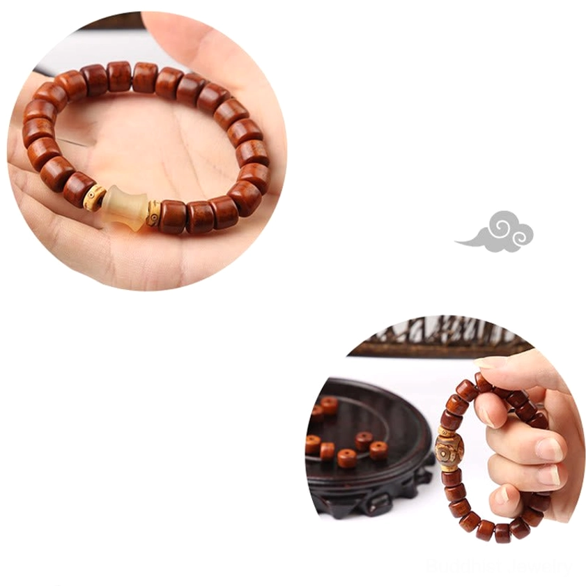 Bone bead bracelet with red agate stone Buddhist jewelry for protection and healing