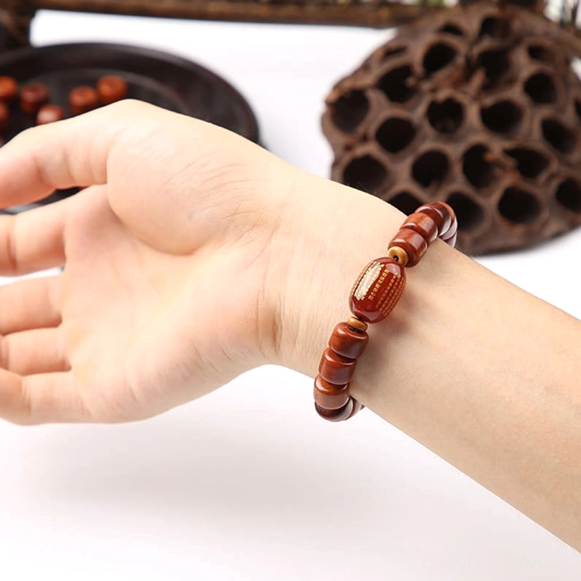 Bone bead bracelet with small leaf red sandalwood authentic Buddhist spiritual jewelry