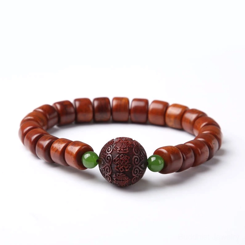 Bone bead bracelet with small leaf red sandalwood warm tone natural stone Buddhist jewelry