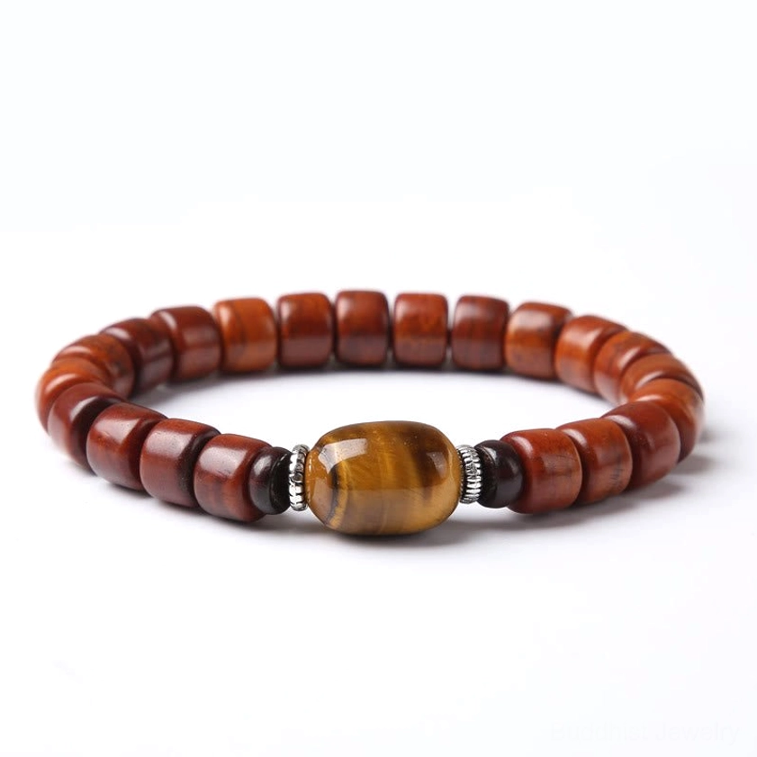 Bone bead bracelet with tiger eye stone golden brown striped stone spiritual protection