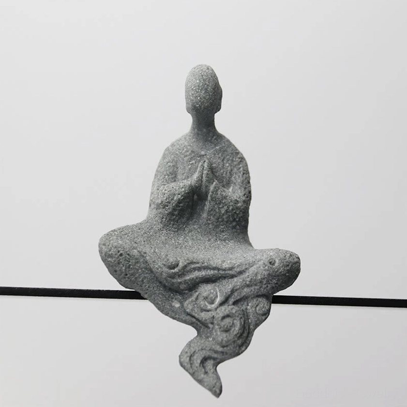 Bow Buddha Statue 9.5cm Bowing Pose Natural Sandstone Spiritual Sculpture