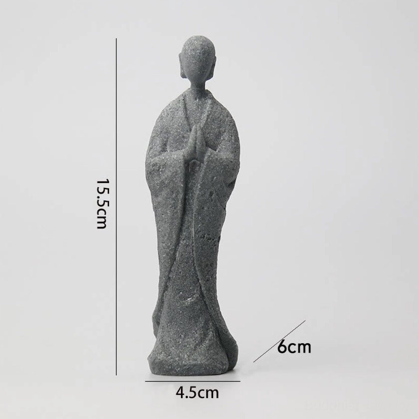 Side View Bowing Buddhist Monk Statue Handcrafted Sandstone Meditation
