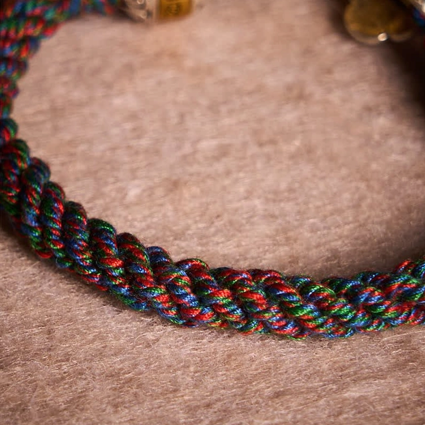 Buddhist Symbols Braided Bracelet Tassel Detail with Metal Beads