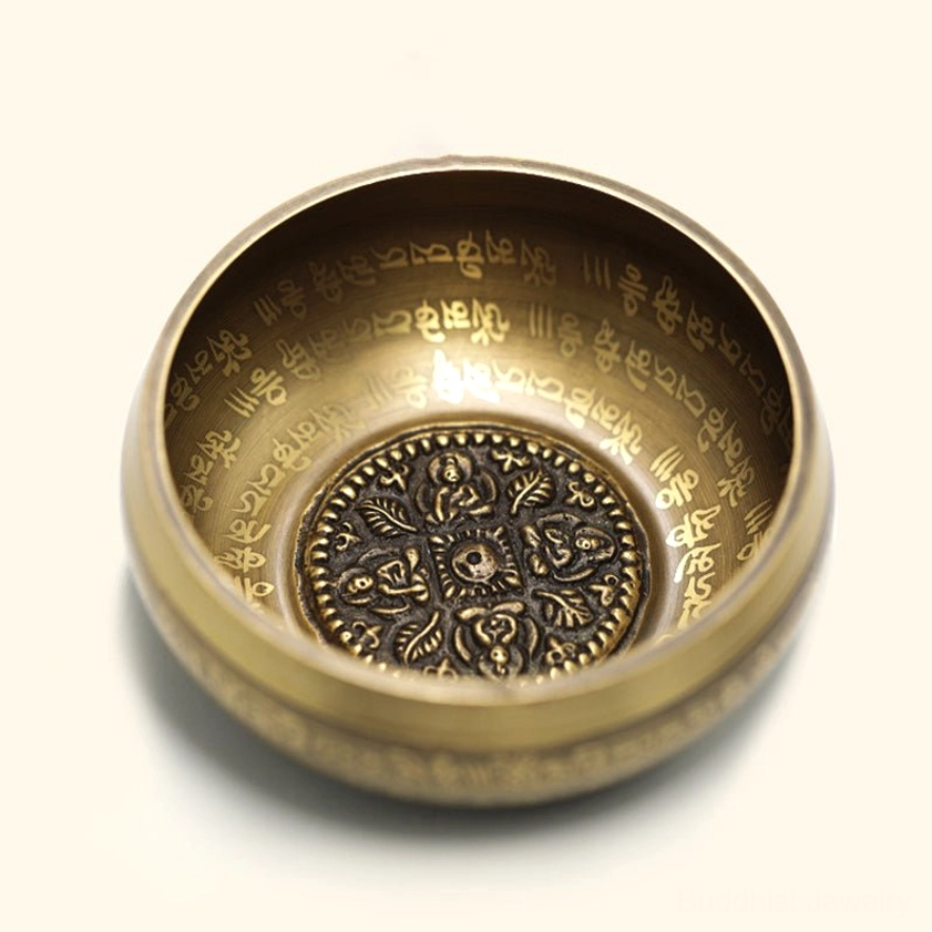 Authentic brass singing bowl resonating vibrations for brainwave entrainment, stress relief, and deep relaxation therapy