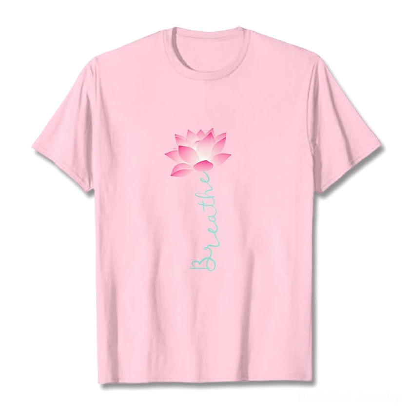 Light cyan breathe lotus graphic tee shirt front design view