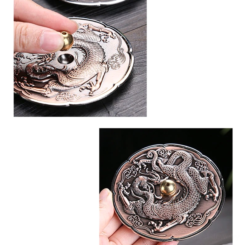 Bronze Dragon Incense Holder with Brass Socket Placement – Handcrafted Copper Alloy Burner Setup