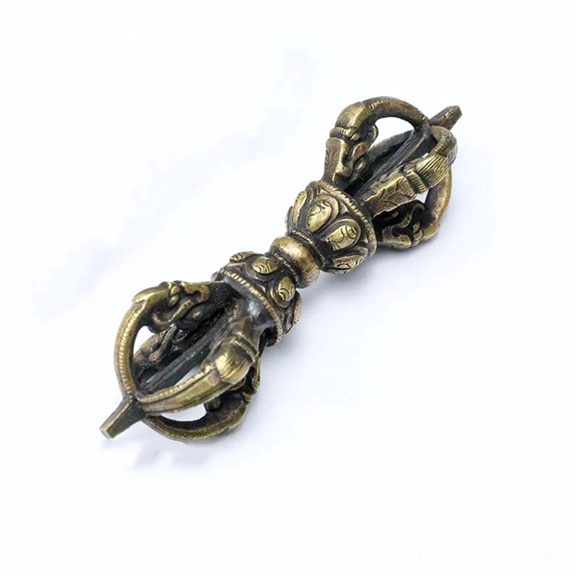 Bronze five-prong vajra dorje 11.5cm size variant, handmade in Nepal with traditional craftsmanship and patina finish