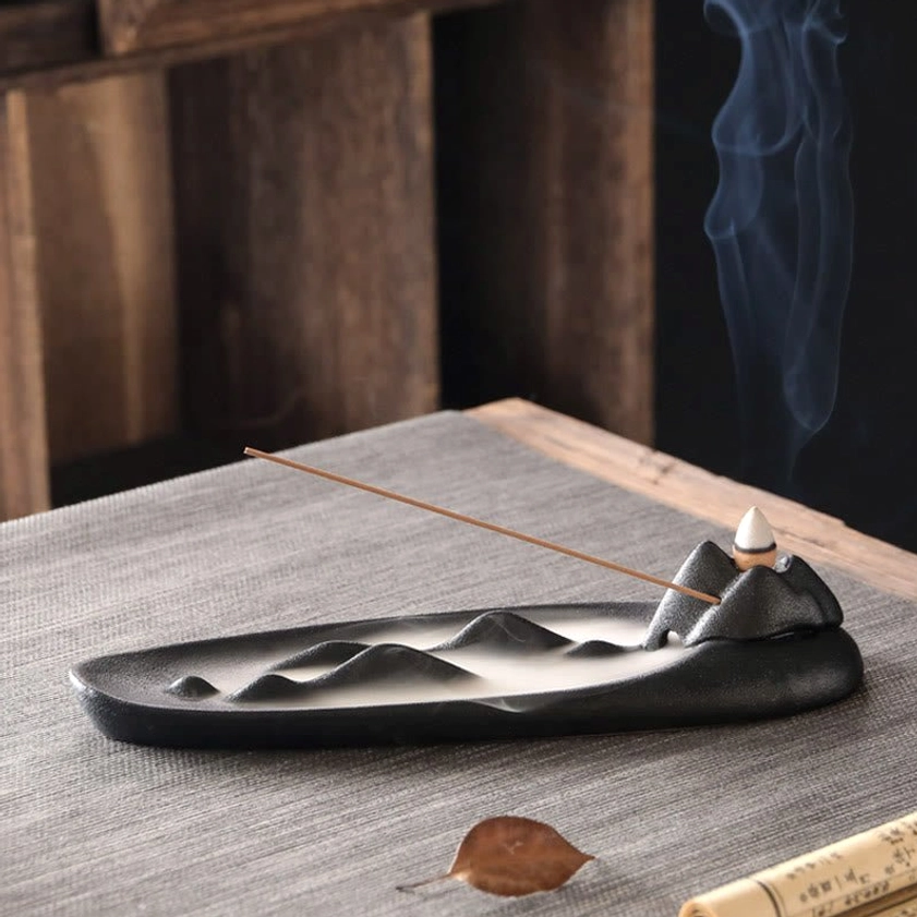 Brown Mountain ceramic incense burner full product view