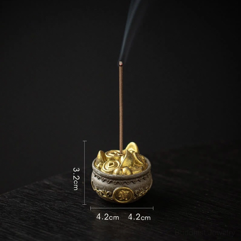 Brown treasure bowl ceramic incense burner with healing properties and grounding stability energy
