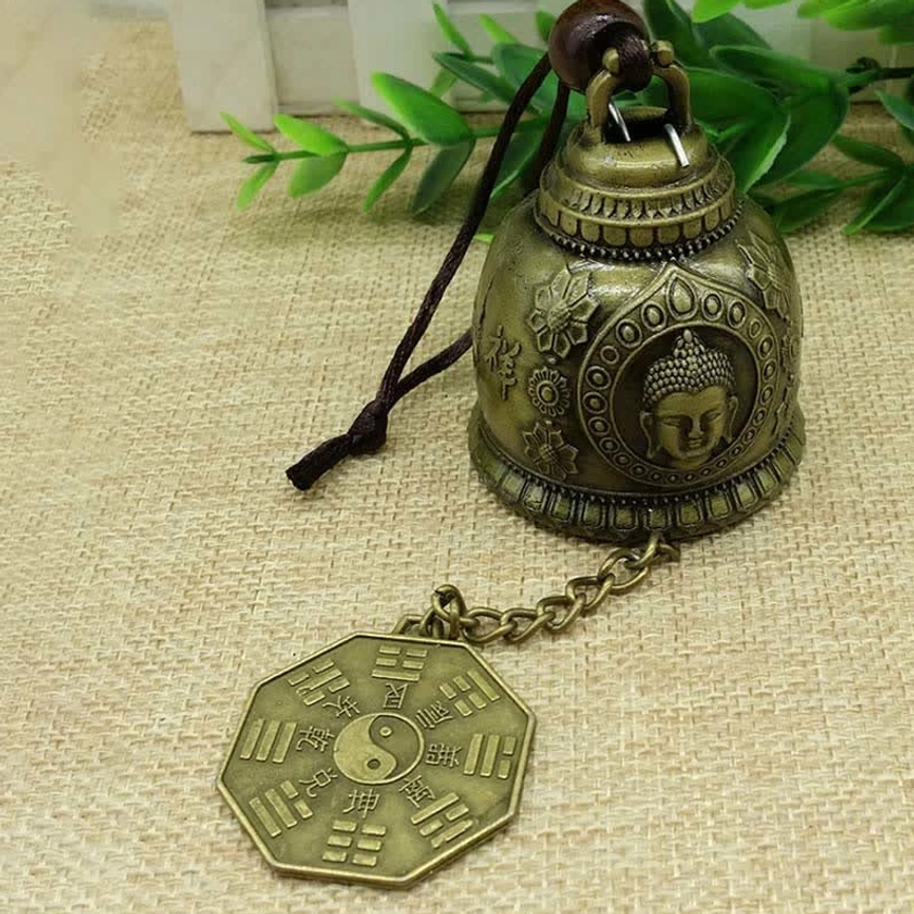 Buddha and Bagua combined wind chime bell with dual sacred symbol embossing