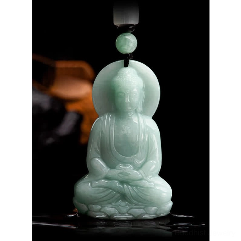 Buddha of boundless light jade pendant necklace, authentic handcrafted Buddhist spiritual amulet