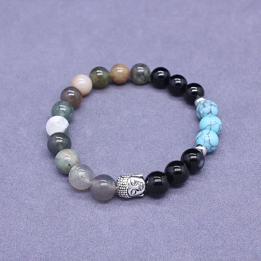 Buddha head bracelet with green aventurine for luck, prosperity, and abundance