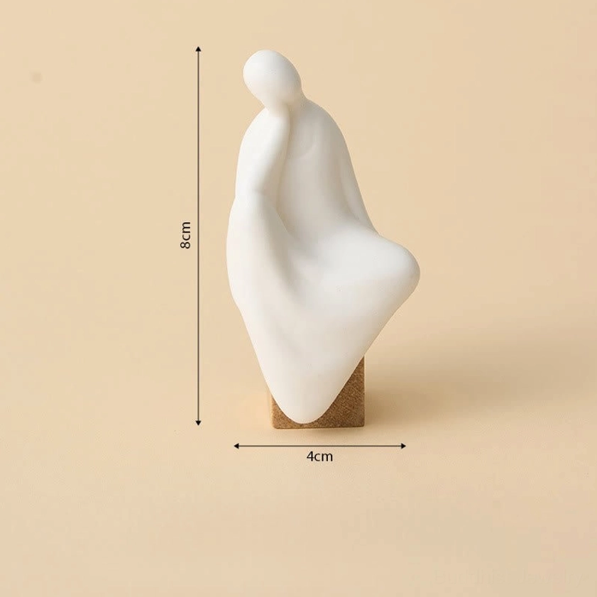 White ceramic formless Buddha sculpture with precise measurements, 8cm height and 4cm width, showing matte finish detail