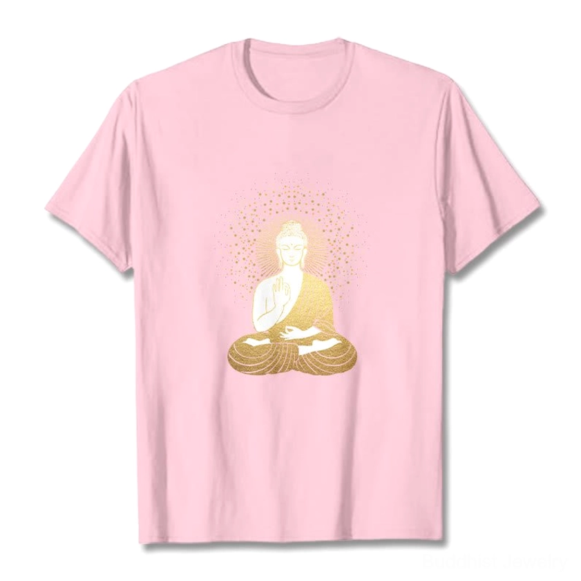 Meditation Buddha golden aura spiritual graphic t-shirt versatile color options available