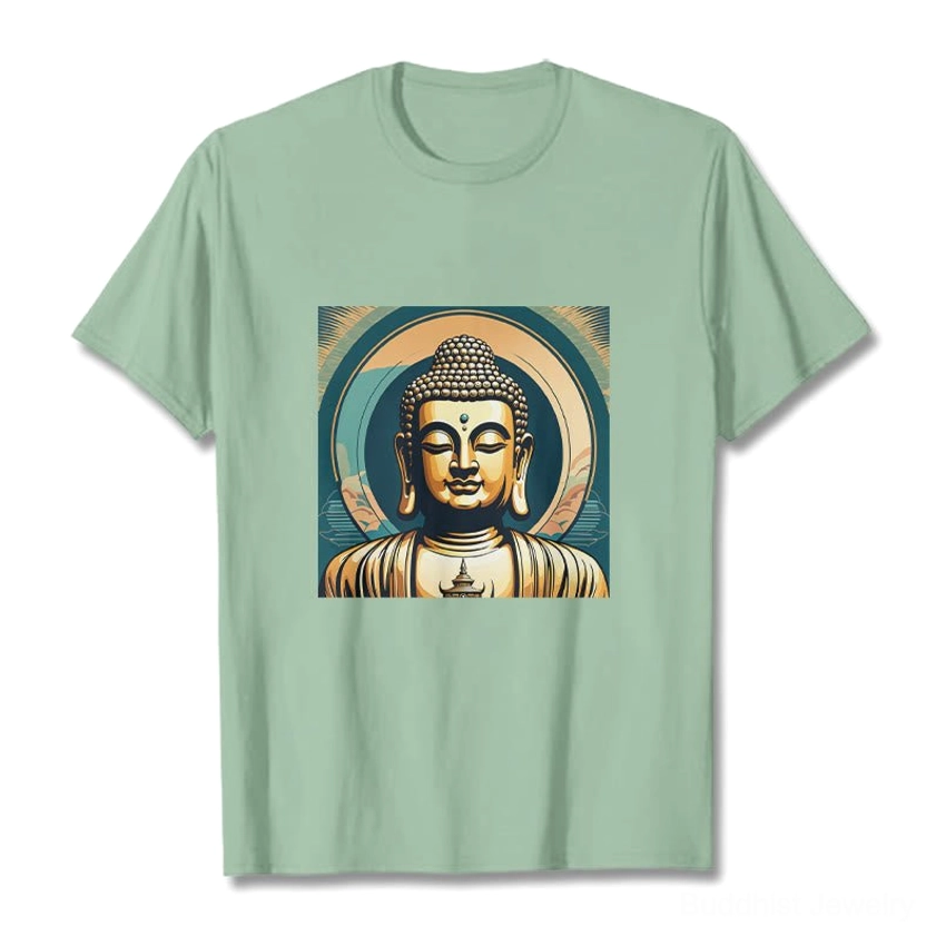 Golden Buddha mindfulness t-shirt light cyan casual wear outfit