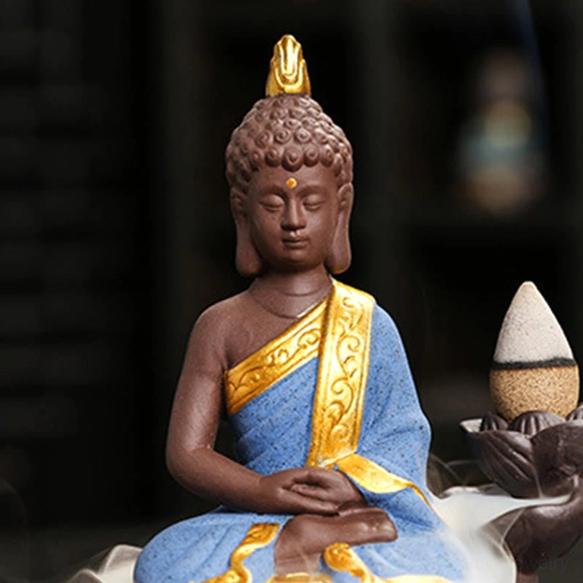 Green Buddha incense burner backflow style with meditation mudra pose and hand-glazed ceramic finish
