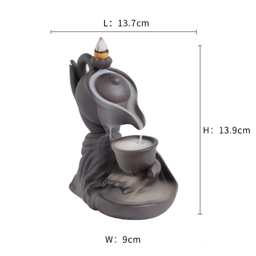 Handcrafted Buddha hand backflow incense burner featuring teapot design for meditation and wellness